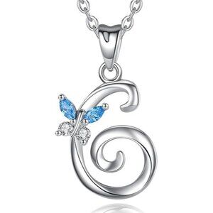 Letter G Silver Butterfly Initial Elegant Necklace 18"